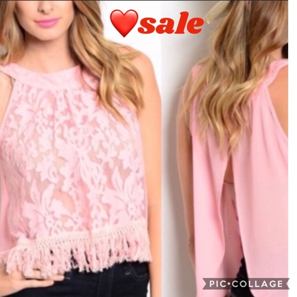 be.you.tiful Tops - Be.you.tiful semi sheer lace open top pink S